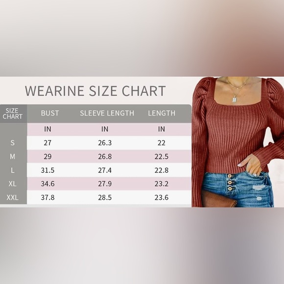 Women's Square Neck Long Lantern Sleeve Sweater Fit Chunky Knitted Pullover - Picture 5 of 6